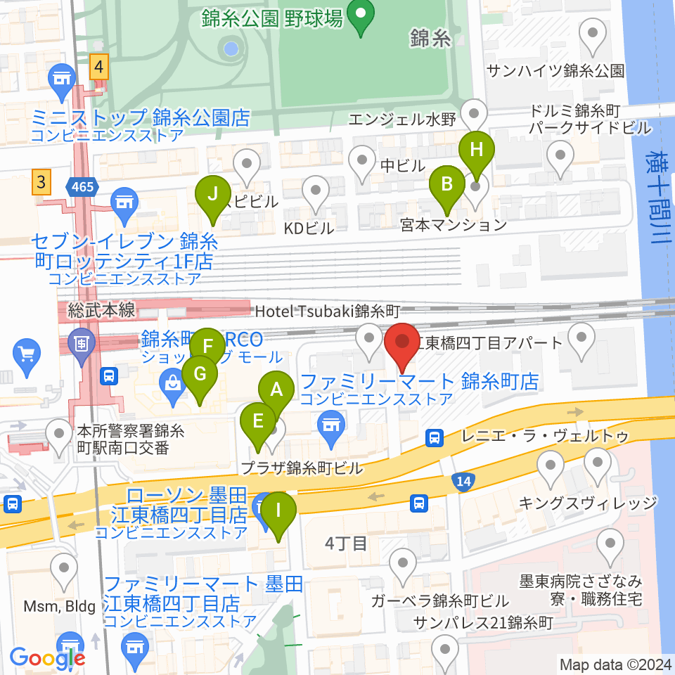 錦糸町rebirth周辺のカフェ一覧地図