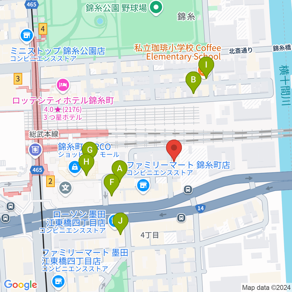 錦糸町rebirth周辺のカフェ一覧地図