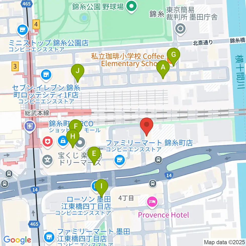 錦糸町rebirth周辺のカフェ一覧地図