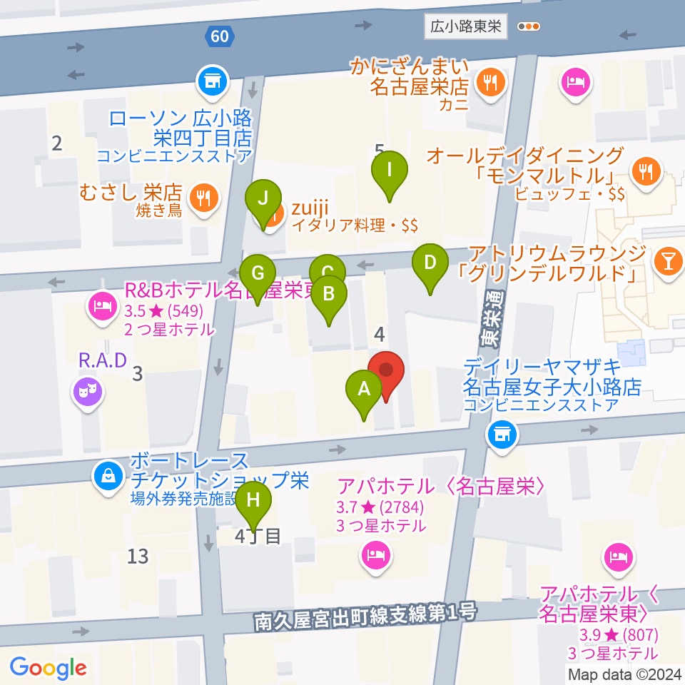 栄Party'z周辺のカフェ一覧地図