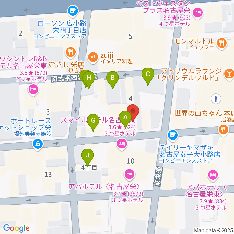 栄Party'z周辺のカフェ一覧地図