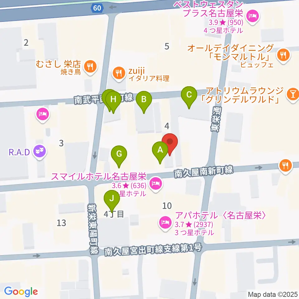 栄Party'z周辺のカフェ一覧地図