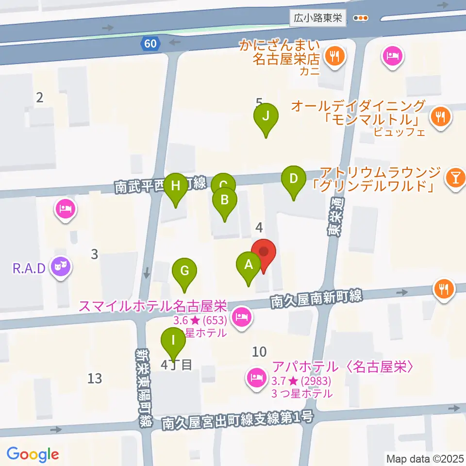 栄Party'z周辺のカフェ一覧地図