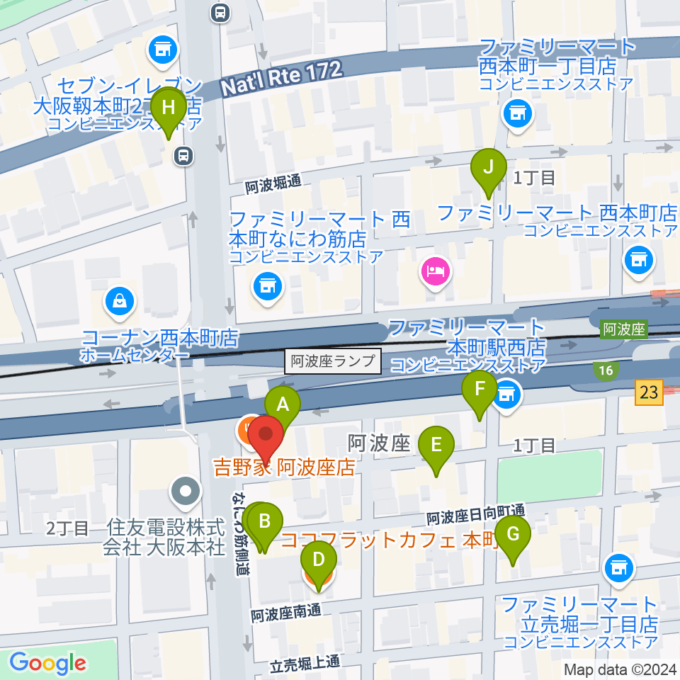 阿波座BIG JACK周辺のカフェ一覧地図