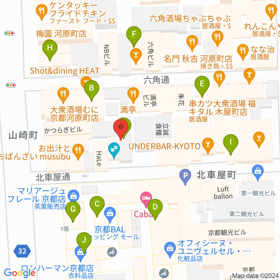 木屋町DEWEY周辺のカフェ一覧地図