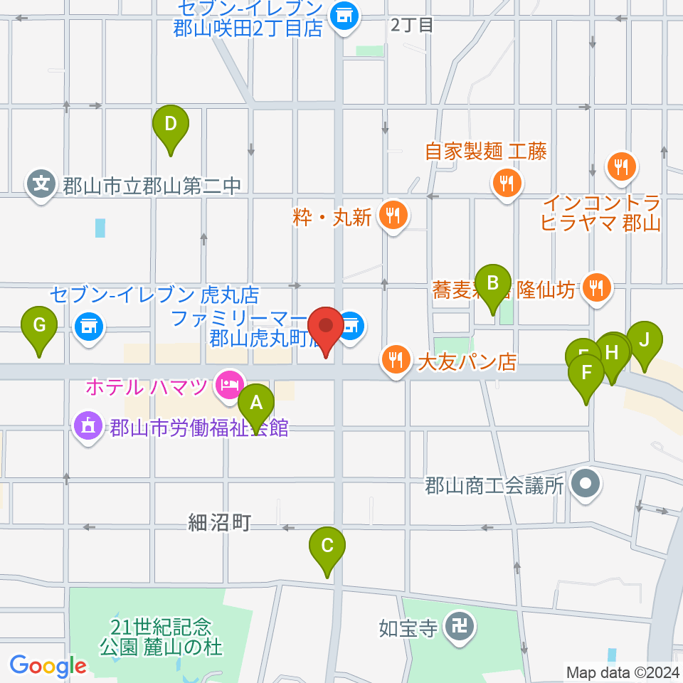 カワイ郡山ショップ周辺のカフェ一覧地図