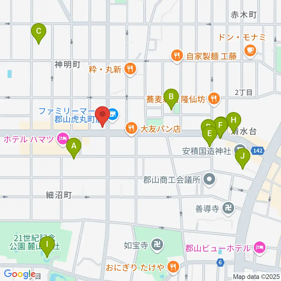 カワイ郡山ショップ周辺のカフェ一覧地図