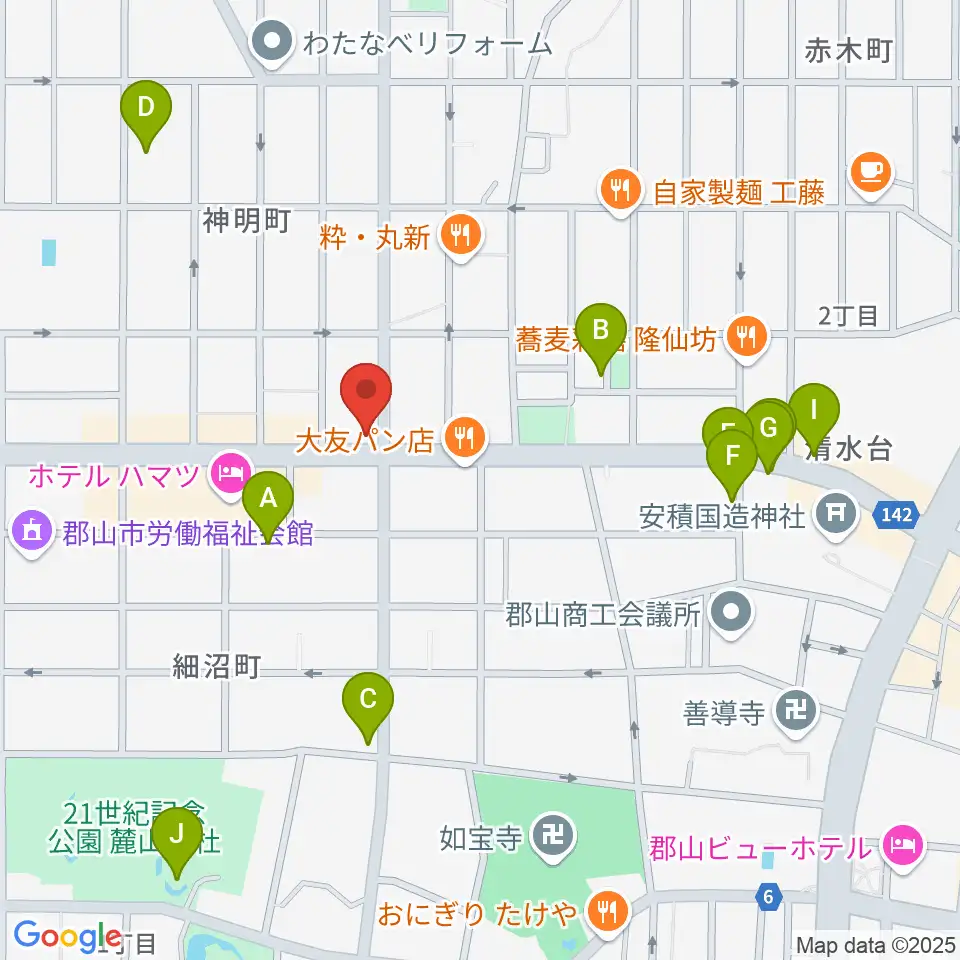 カワイ郡山ショップ周辺のカフェ一覧地図