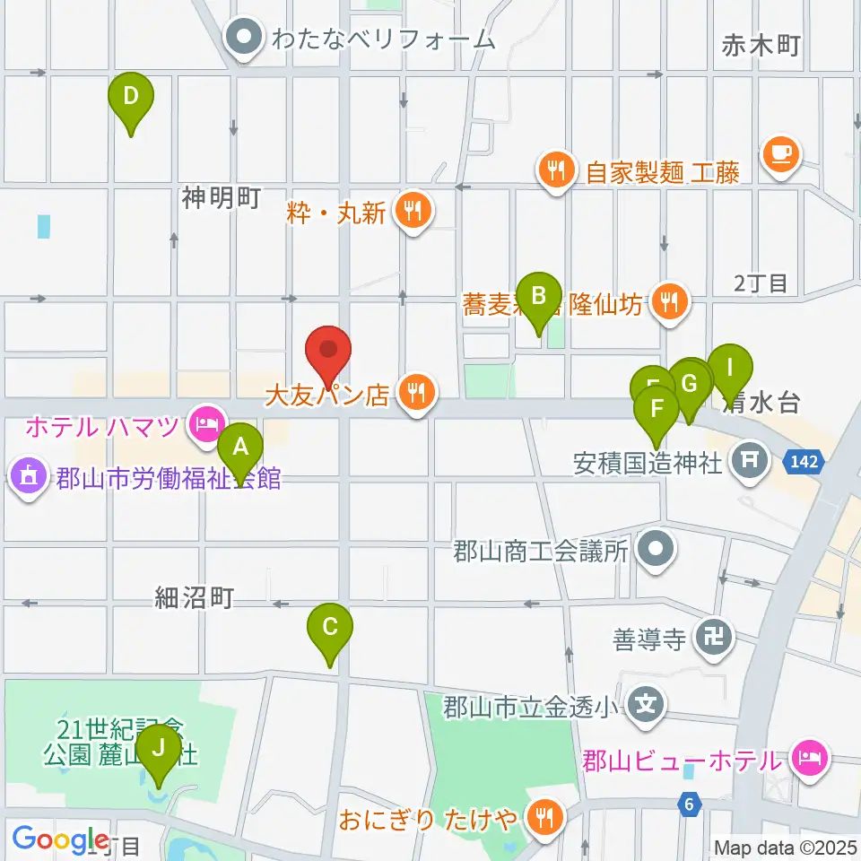 カワイ郡山ショップ周辺のカフェ一覧地図