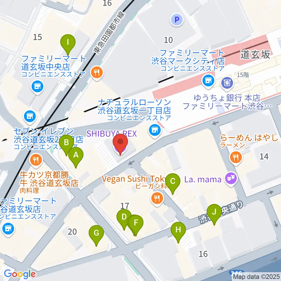 渋谷REX周辺のカフェ一覧地図