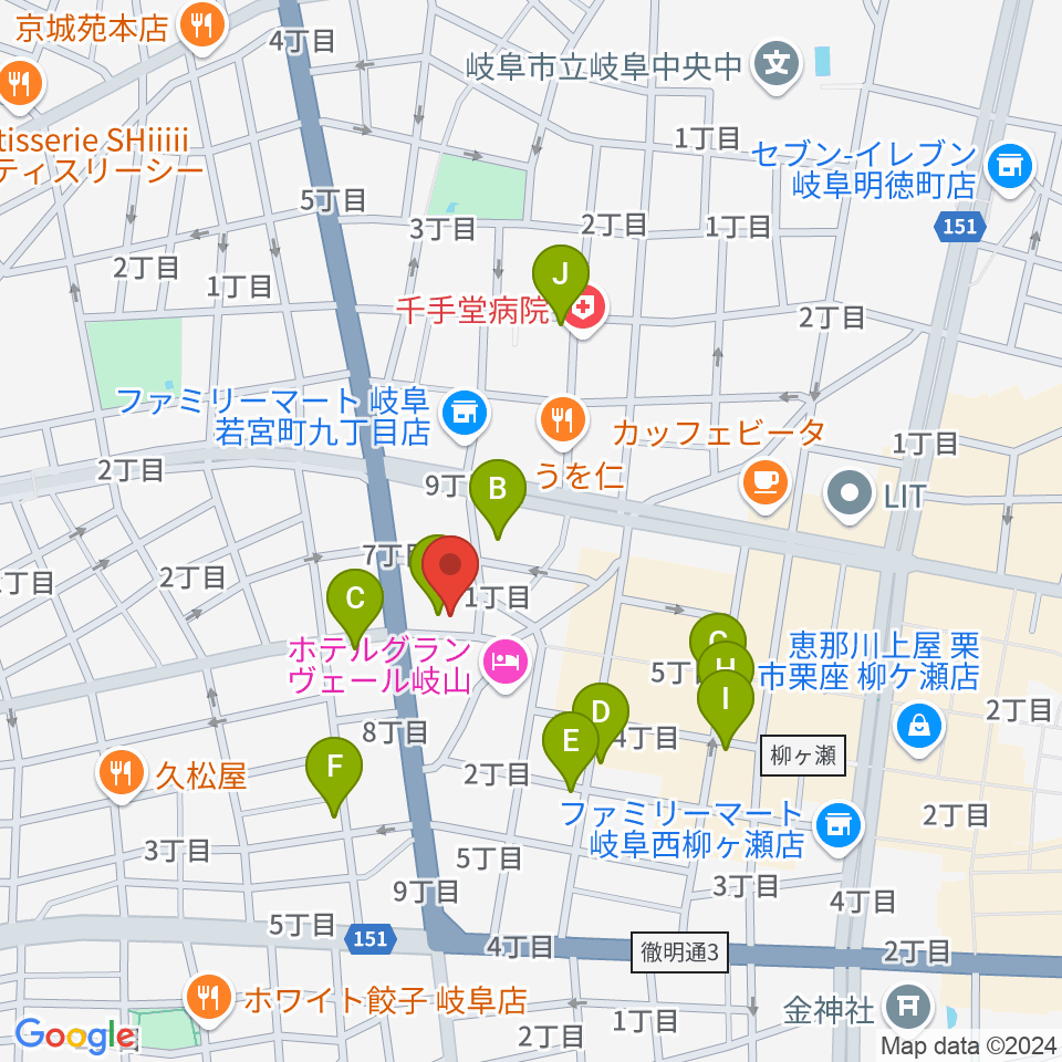 柳ヶ瀬アンツ周辺のカフェ一覧地図