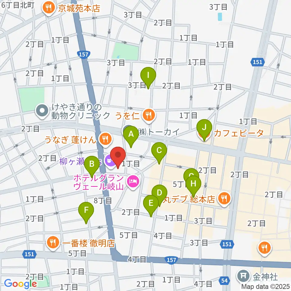 柳ヶ瀬アンツ周辺のカフェ一覧地図