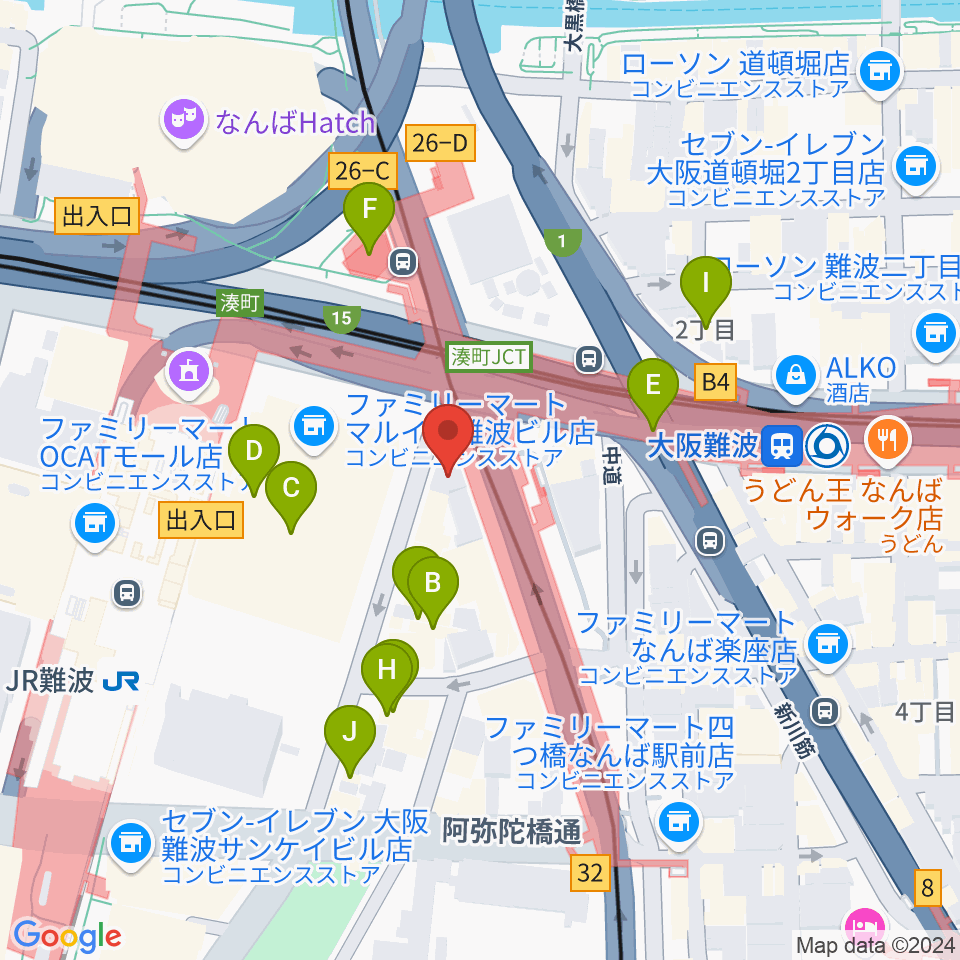 難波Mele周辺のカフェ一覧地図