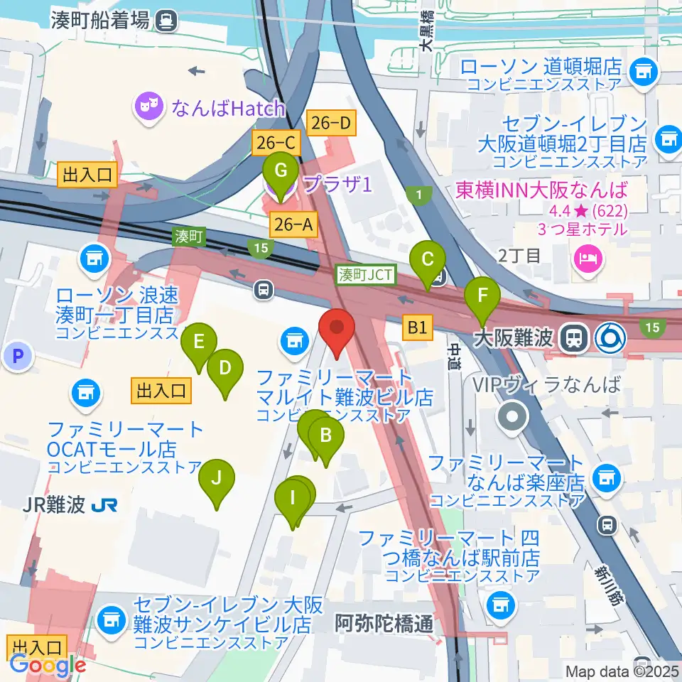 難波Mele周辺のカフェ一覧地図