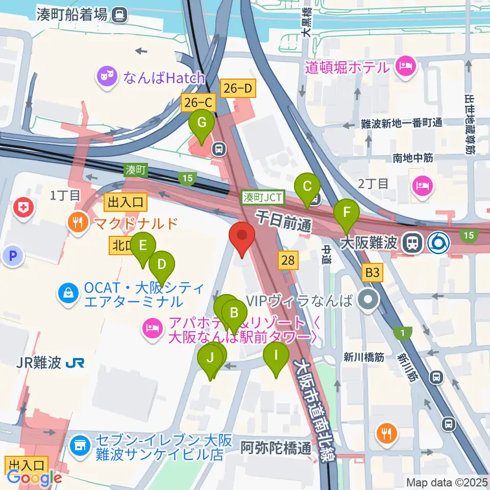 難波Mele周辺のカフェ一覧地図