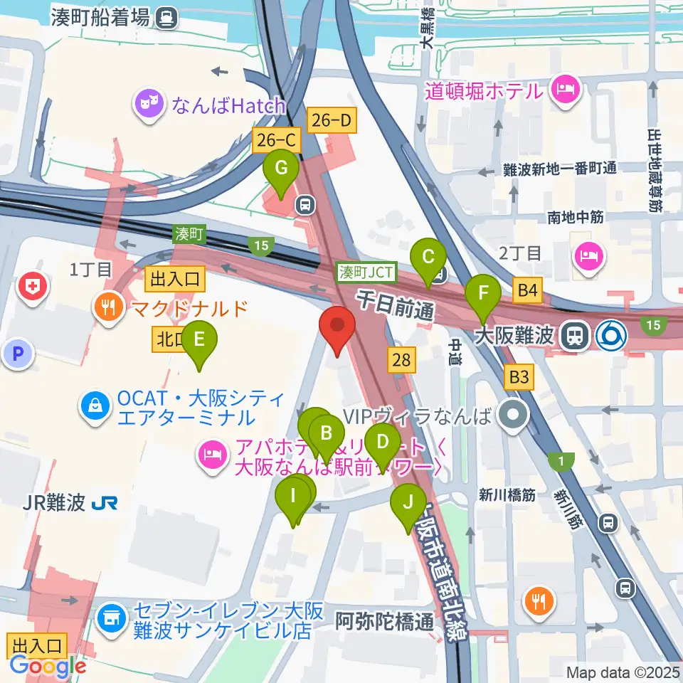 難波Mele周辺のカフェ一覧地図