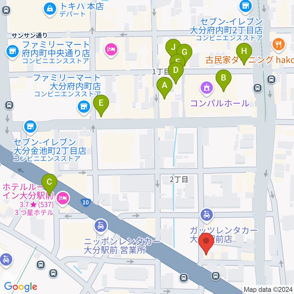 大分DRUM Be-0周辺のカフェ一覧地図