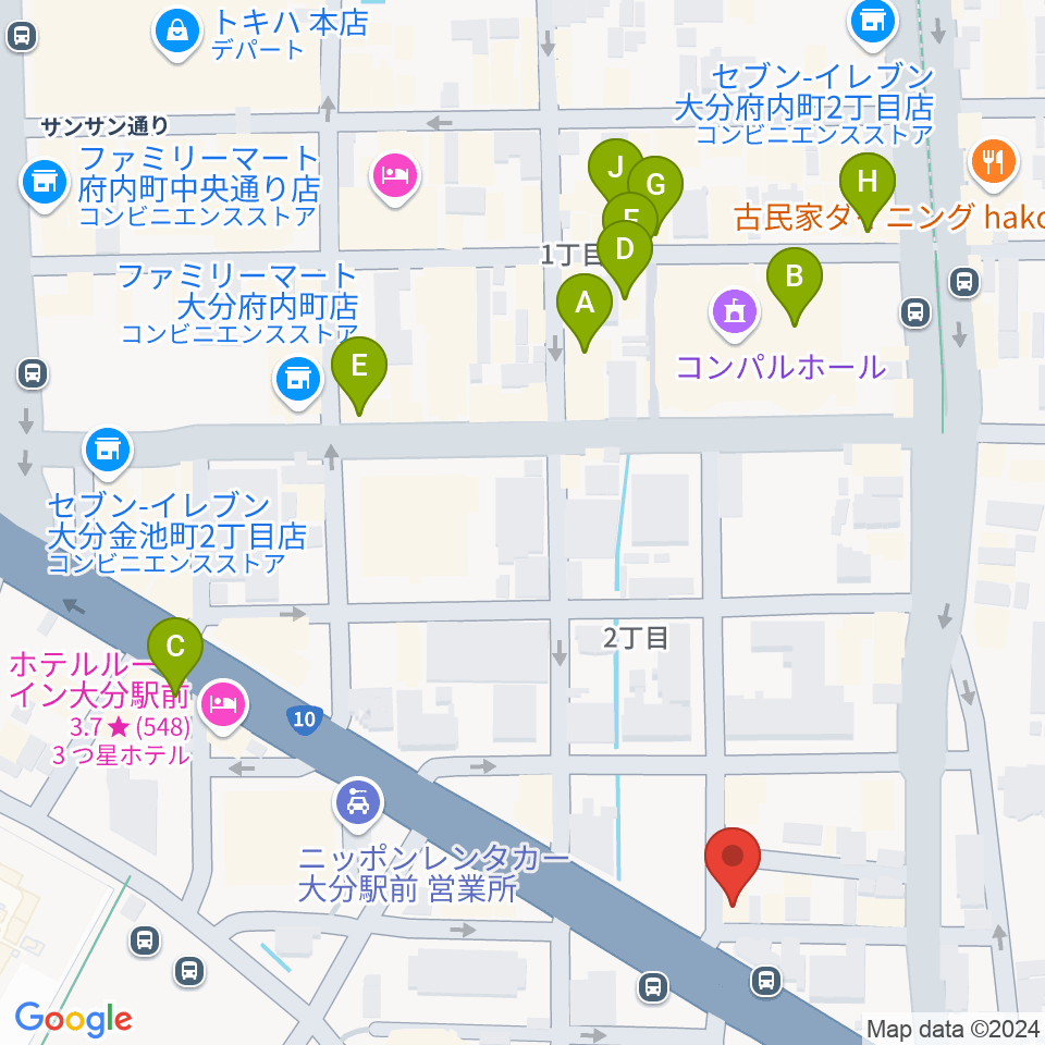 大分DRUM Be-0周辺のカフェ一覧地図