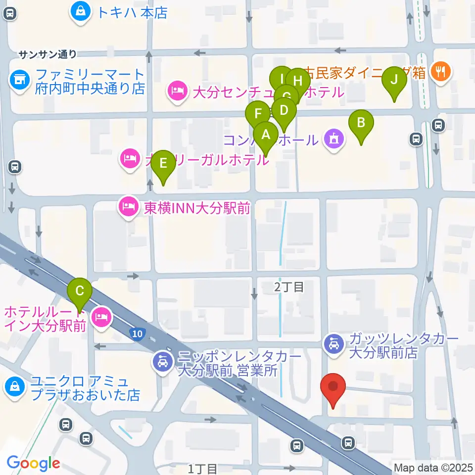 大分DRUM Be-0周辺のカフェ一覧地図