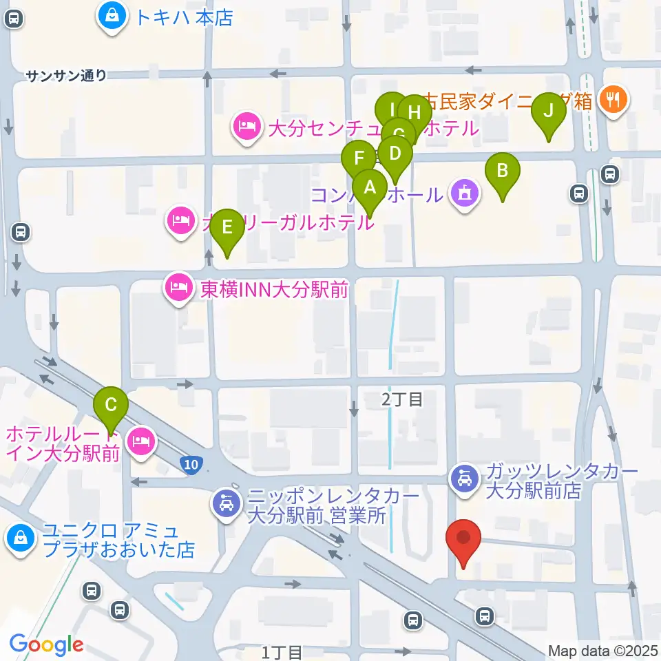 大分DRUM Be-0周辺のカフェ一覧地図