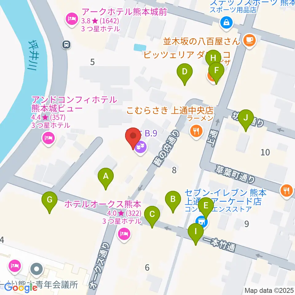 熊本B.9周辺のカフェ一覧地図