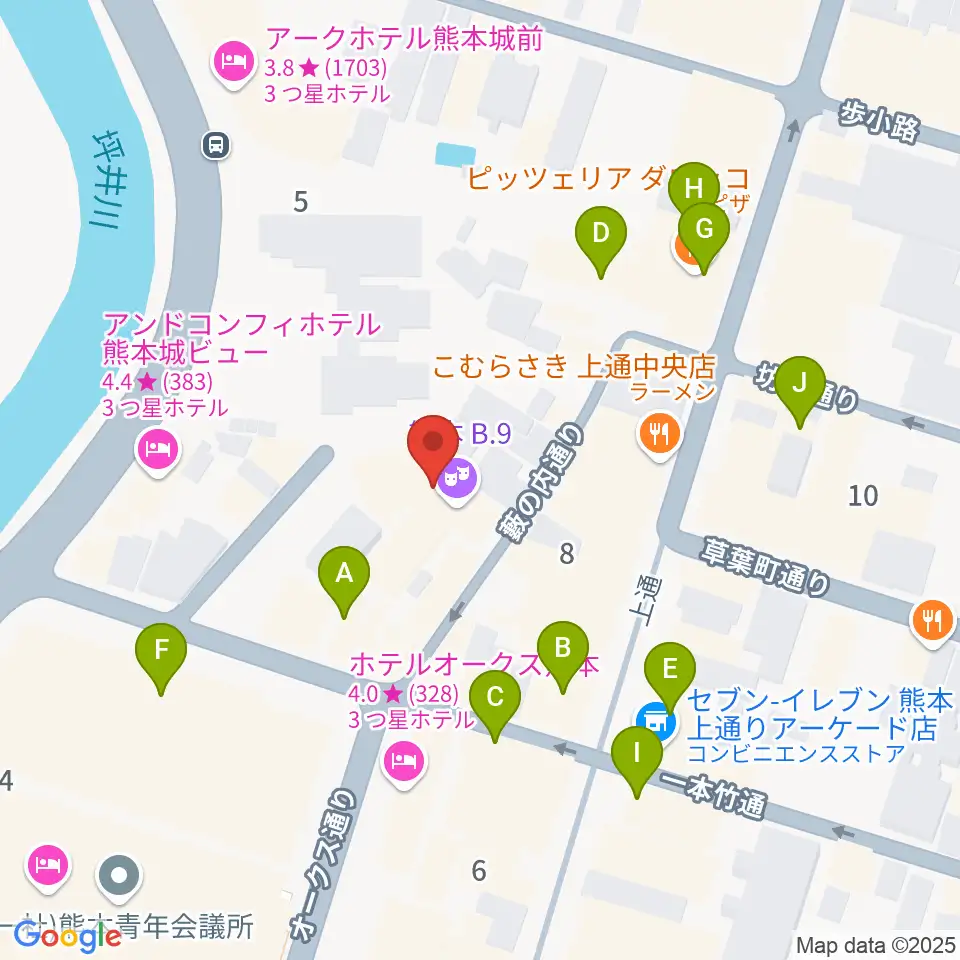 熊本B.9周辺のカフェ一覧地図