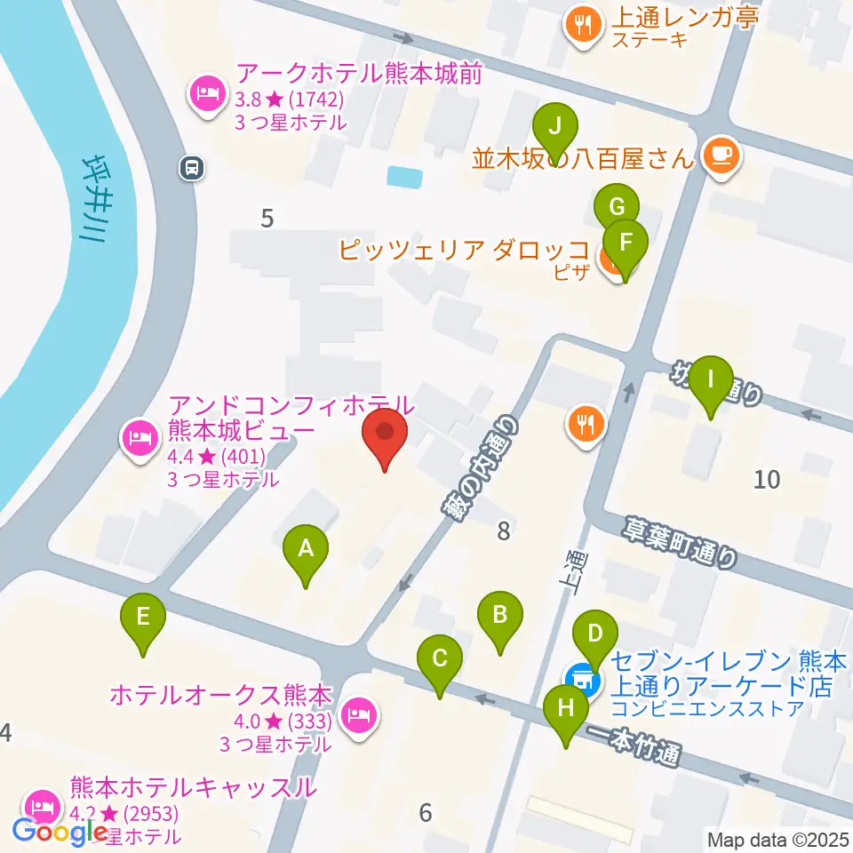 熊本B.9周辺のカフェ一覧地図