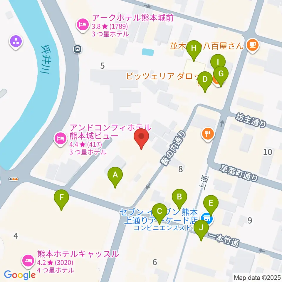 熊本B.9周辺のカフェ一覧地図