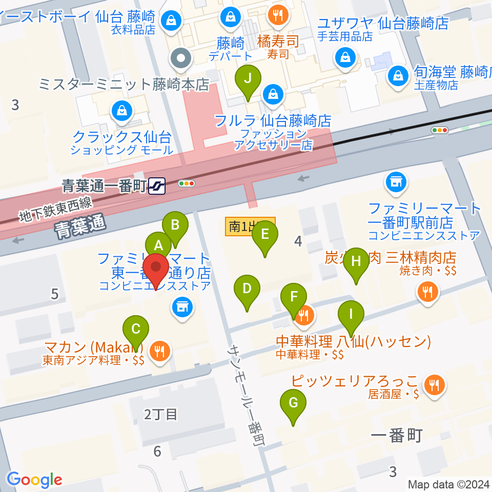 仙台MACANA周辺のカフェ一覧地図