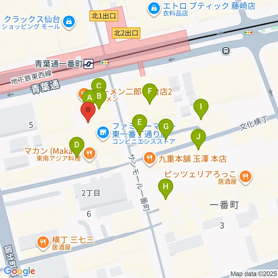 仙台MACANA周辺のカフェ一覧地図