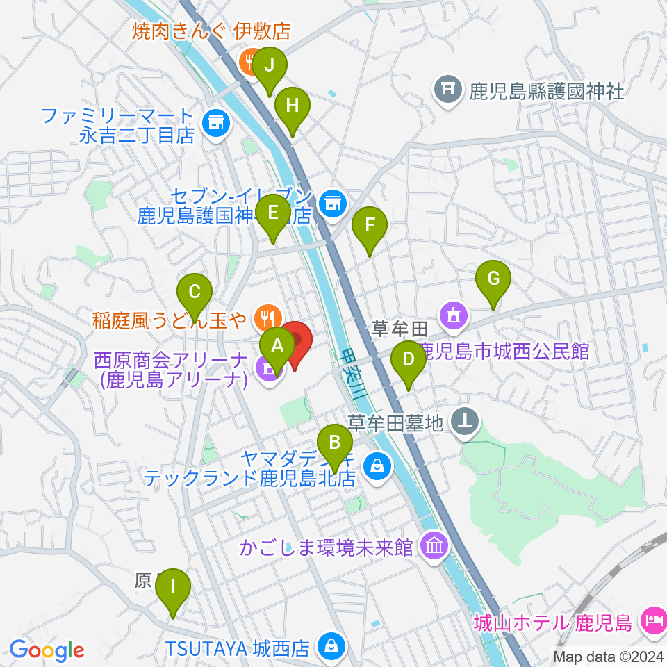 西原商会アリーナ周辺のカフェ一覧地図