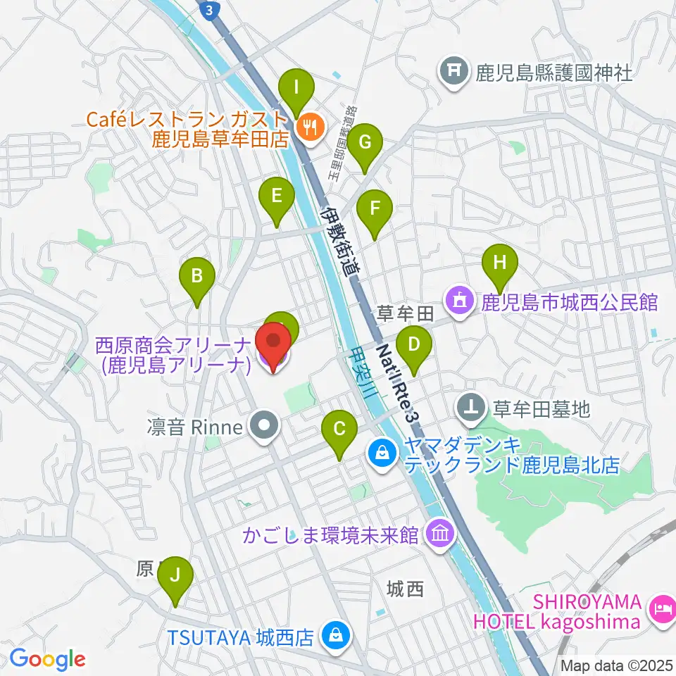 西原商会アリーナ周辺のカフェ一覧地図
