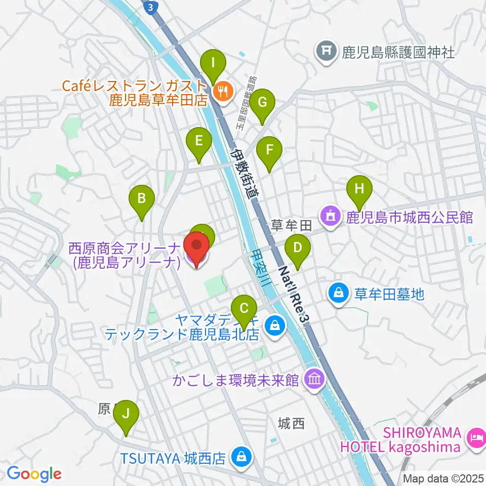 西原商会アリーナ周辺のカフェ一覧地図