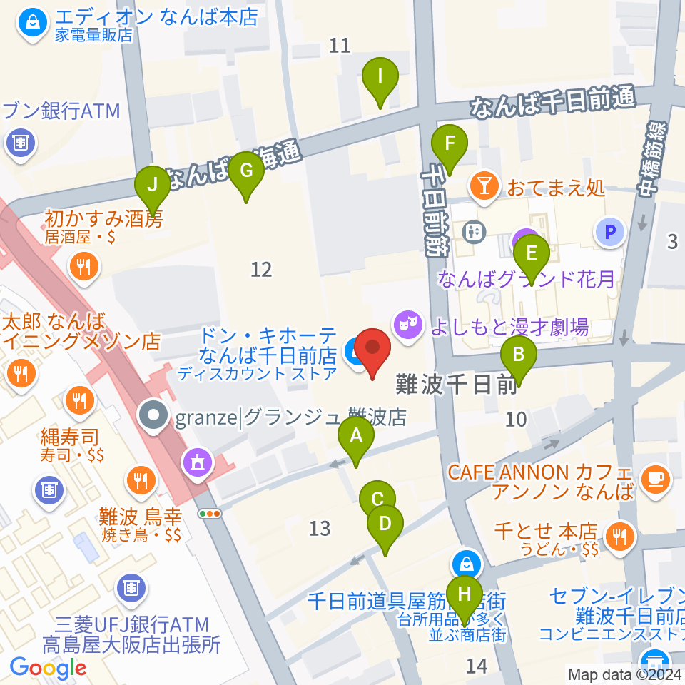 NMB48劇場周辺のカフェ一覧地図