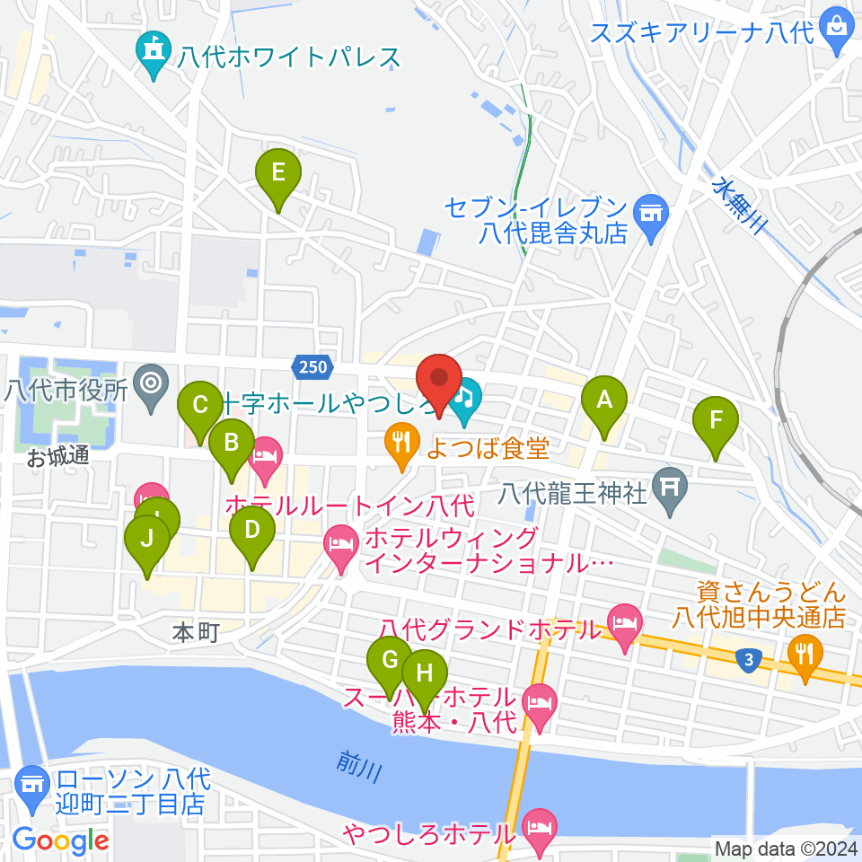 桜十字ホールやつしろ周辺のカフェ一覧地図