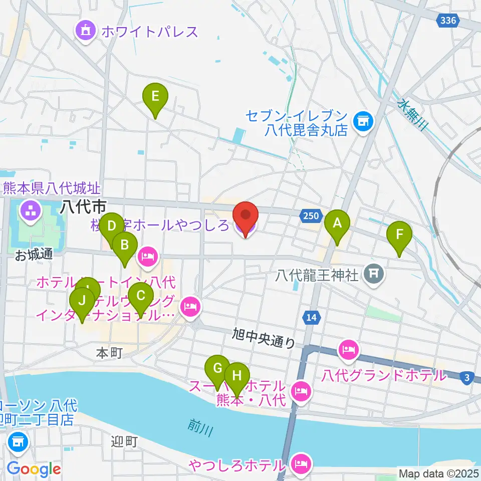 桜十字ホールやつしろ周辺のカフェ一覧地図