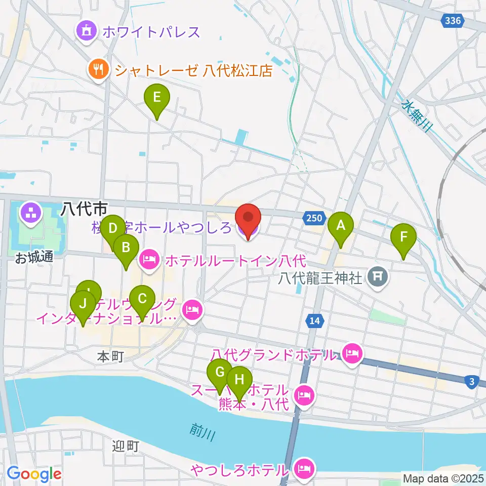 桜十字ホールやつしろ周辺のカフェ一覧地図