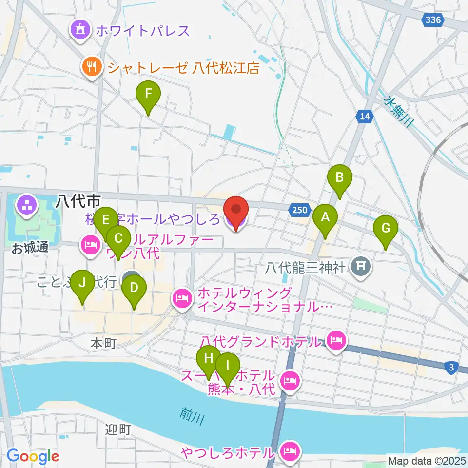 桜十字ホールやつしろ周辺のカフェ一覧地図