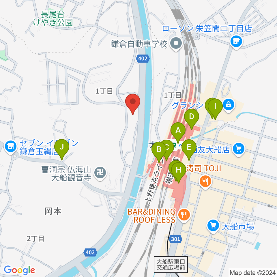 ピアノ百貨大船店周辺のカフェ一覧地図