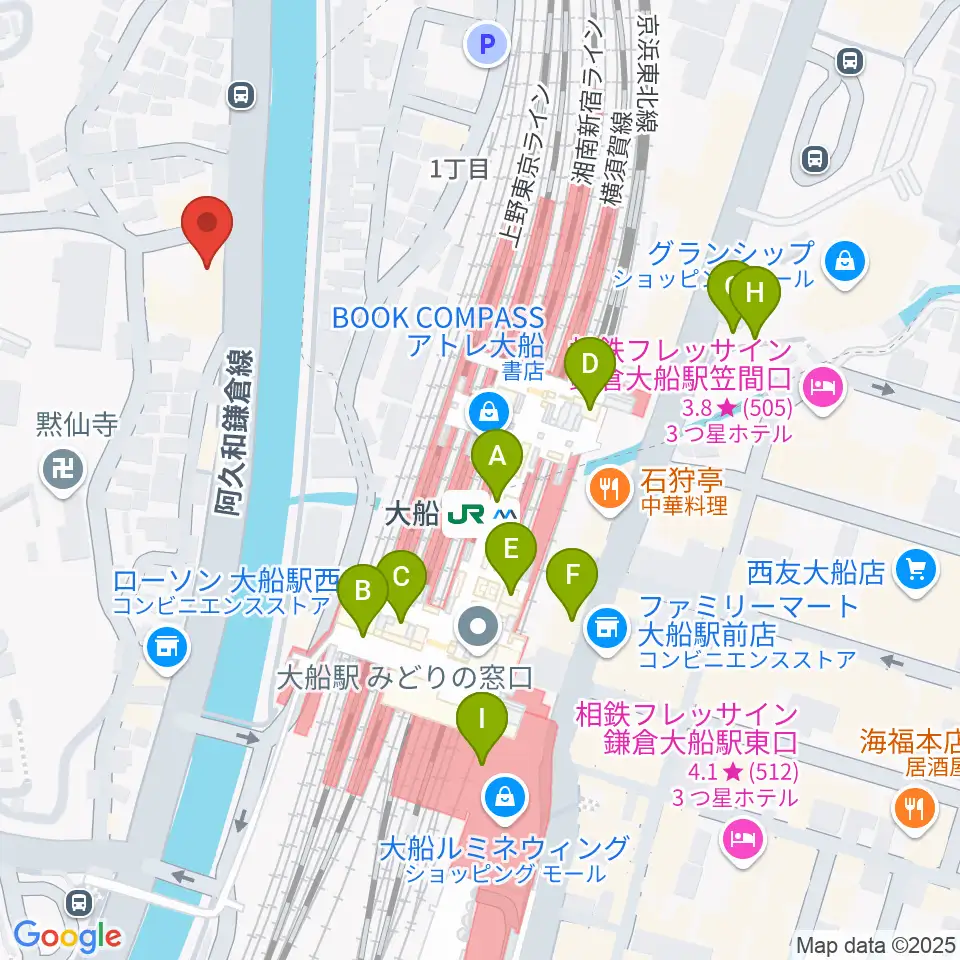 ピアノ百貨大船店周辺のカフェ一覧地図
