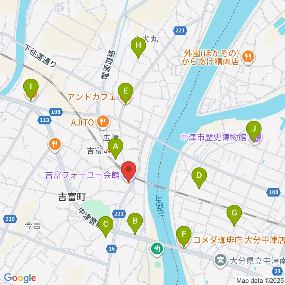 吉富フォーユー会館周辺のカフェ一覧地図
