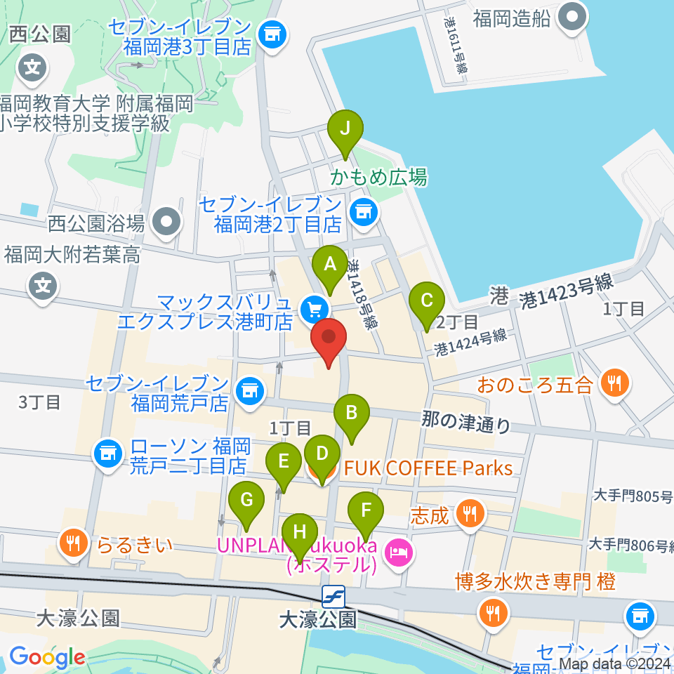 福岡PEACE周辺のカフェ一覧地図