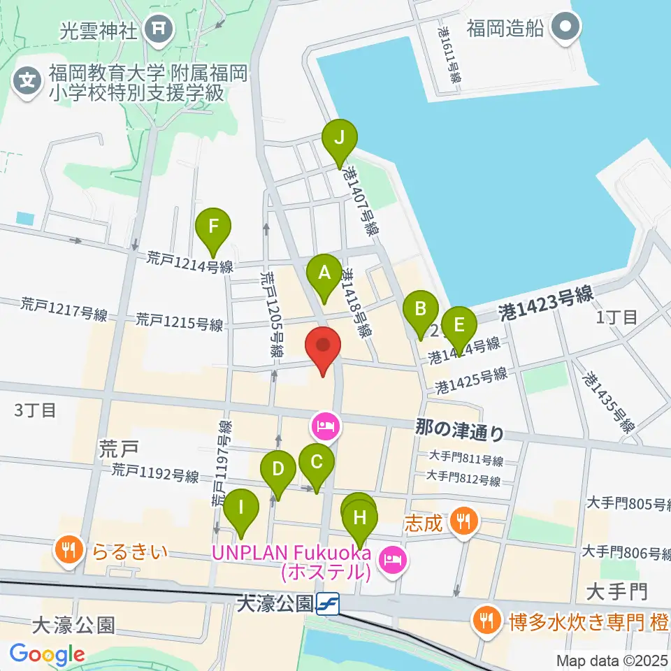 福岡PEACE周辺のカフェ一覧地図