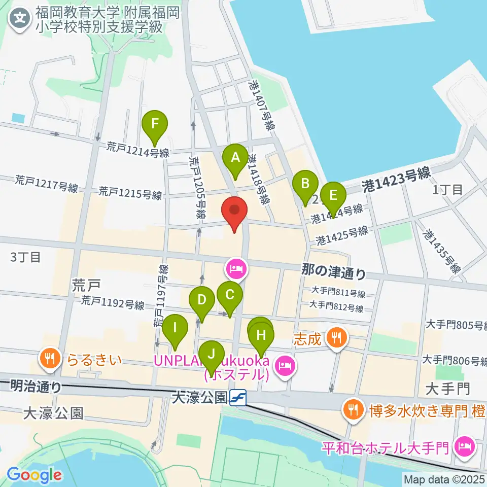 福岡PEACE周辺のカフェ一覧地図