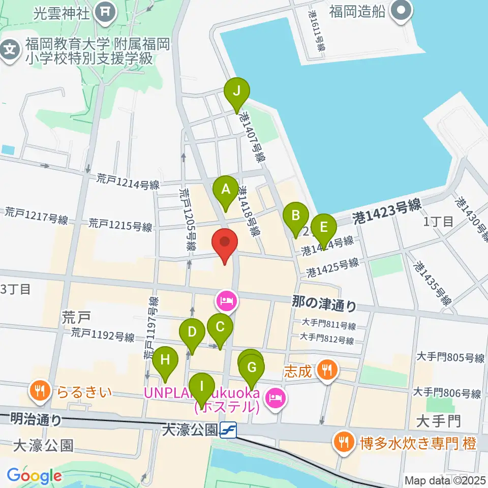 福岡PEACE周辺のカフェ一覧地図