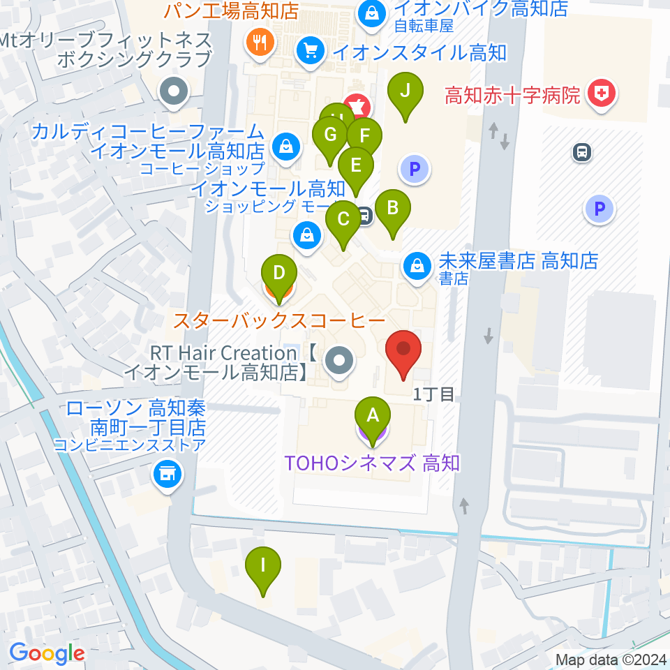 高知ライラホール周辺のカフェ一覧地図