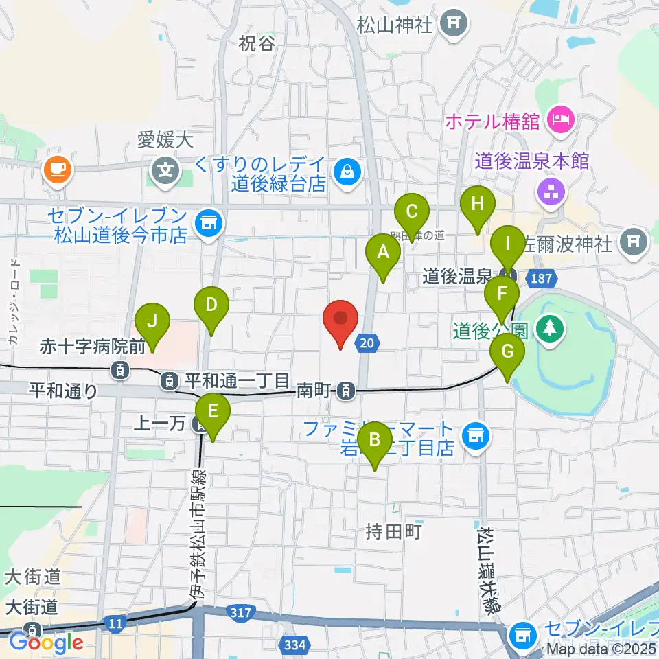 愛媛県県民文化会館周辺のカフェ一覧地図