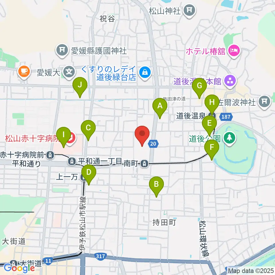 愛媛県県民文化会館周辺のカフェ一覧地図