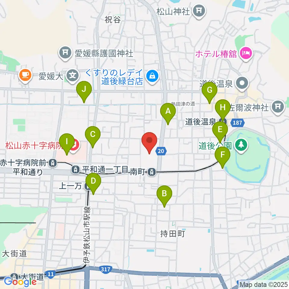 愛媛県県民文化会館周辺のカフェ一覧地図