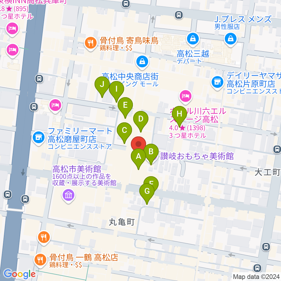 丸亀町レッツホール周辺のカフェ一覧地図